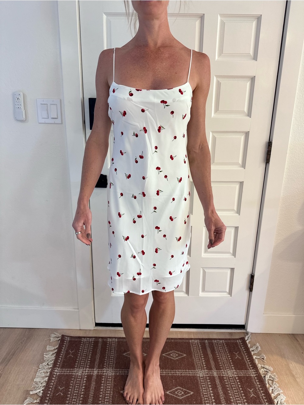 Abercrombie & Fitch White Slip Dress with Red Cherry Print